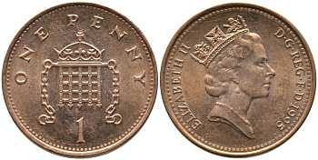 Великобритания 1 пенни 1995 Елизавета II (1952-2022) KM 935a, Spink 4391 (B4) сталь плакированная медью 99-1061