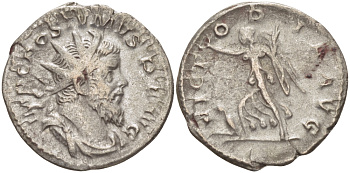 Римская Империя (императоры в Галлии) антониниан 260 - 269 Постум. IMP C POSTVMVS P F AVG / VICTORIA AVG, Виктория с венком и пальмовой ветвью, у ног пленник, Колония Агриппины, Good Very fine RIC 89 биллон 1073-13-83