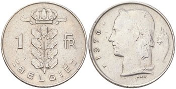 Бельгия 1 франк 1970 Belgie, Бодуэн I (1951-1993) KM 143 медно-никель 4613-854