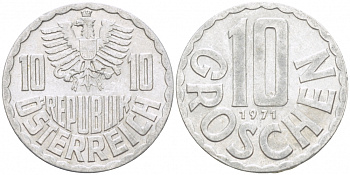 АВСТРИЯ 10 ГРОШЕЙ 1971 KM 2878 алюминий 3309-956