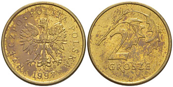 Польша 2 гроша 1997 MW KM 277, Parchimowicz 702d латунь 112-1059