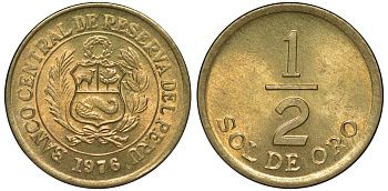 Перу 1/2 соля 1976 KM 265 латунь aUNC 4189-943