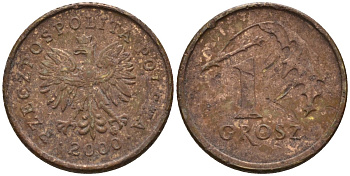 Польша 1 грош 2000 MW KM 276, Parchimowicz 701i латунь 4580-447