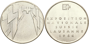 Швейцария медаль 1964 Экспо, Лозанна, в оригинальной коробке, диаметр 33 мм. серебро UNC 3-4-3-31-1