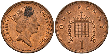 Великобритания 1 пенни 1996 Елизавета II (1952-2022) KM 935a, Spink 4391 (B4) сталь плакированная медью 4154-1014