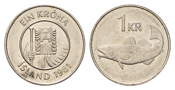 Исландия 1 крона 1981 треска KM 27 медно-никель 4691-521
