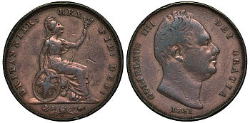 Великобритания 1 фартинг 1831 Вильгельм IV (1830-1837) KM 705, Spink 3848 медь 603-335