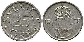 Швеция 25 эре 1978 U Карл XVI Густав (1973- ) KM 851 медно-никель 3458-154