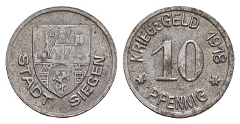 Зиген 10 пфеннигов 1918 Funck 497.4, Men18 29332.5 железо 4659-332