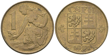 Чехословакия 1 крона 1991 KM 151 алюминиевая бронза 4605-346