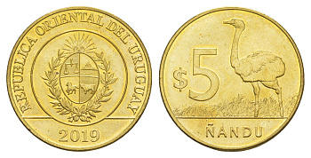 Уругвай 5 песо 2019 KM 134 биметалл UNC 4167-853