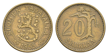 Финляндия 20 марок 1955 KM 39 алюминиевая бронза 4648-644