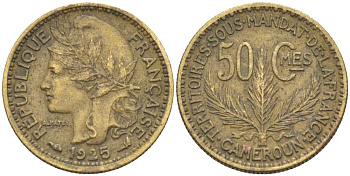 Французский Камерун 50 сантимов 1925 (а), монетный двор Париж KM 1 алюминиевая бронза 4608-434