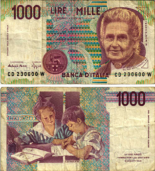 Италия 1000 лир 1990 Мария Монтессори Pick 114b 8611-14-1
