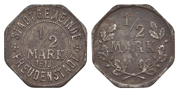 Фройденштадт 1/2 марки 1918 Funck 138.7, Men05 8260.7, Men18 10293.7 железо 4582-841