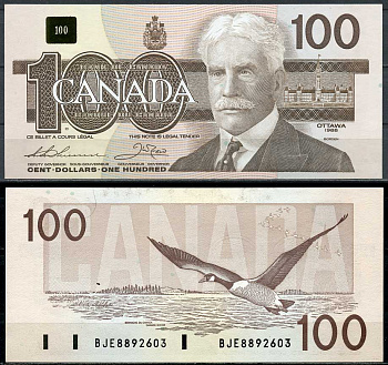 Канада 100 долларов 2008 Роберт Борден, канадский гусь, Thiessen, Crow Pick 99 а  бумага  UNC (пресс) 451-601-2