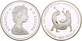 Канада 1 доллар 1988 250 лет кузницам Сен-Мориса, Елизавета II (1952-) KM 161 серебро PROOF 1072-1-13