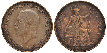 Великобритания 1 пенни 1931 Георг V (1910-1936) KM 838, Spink 4055 бронза 4123-1033