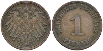 ГЕРМАНИЯ 1 ПФЕННИНГ 1912 А KM 10, J. 10 медь 201-943