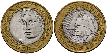Бразилия 1 реал 2008 KM 652a биметалл 4155-124
