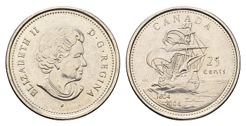Канада 25 центов 2004 400 лет первому французскому поселению KM 628 сталь плакированная никелем 113-1055
