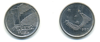 Бразилия 1 крузейро 1990 KM 617 нержавеющая сталь aUNC 93-746