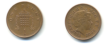 Великобритания 1 пенни 2000 Елизавета II (1952-2022) KM 986, Spink 4710 (B5) сталь плакированная медью 177-538