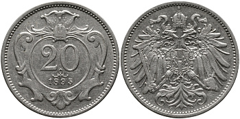 АВСТРИЯ 20 ГЕЛЛЕРОВ 1895 KM 2803 никель 4387-1264