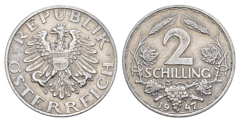 Австрия 2 шиллинга 1947 KM 2872 алюминий 4525-832