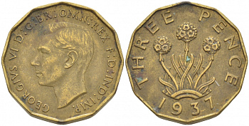 Великобритания 3 пенса 1937 Георг VI (1936-1952) KM 849, Spink 4112 никель латунь 212-1253
