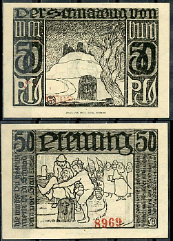 Германия, Варбург 50 пфеннигов 1921 нотгельд, 19.9.1921 Li.1341-2, M.1376.2a  бумага  UNC (пресс) 444-82-2-2