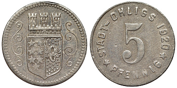 Германия, Огликс 5 пфеннигов 1920 Золинген, Северный Рейн-Вестфалия, нотгельд Funck 404.3 медно-никель 4119-847