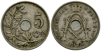 Бельгия 5 сантимов 1924 Belgie KM 67 медно-никель 4173-258