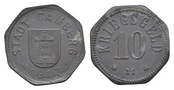 Камберг 10 пфеннигов 1917 Funck 74.2, Men05 4155.2, Men18 5301.2 цинк 4643-953