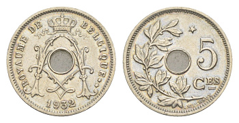 Бельгия 5 сантимов 1932 Belgique, Альберт I (1909-1934) KM 66 медно-никель 4640-1033