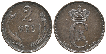 ДАНИЯ 2 ЭРЕ 1894 КРИСТИАН IX (1863-1906) KM 793.2 бронза 34-451