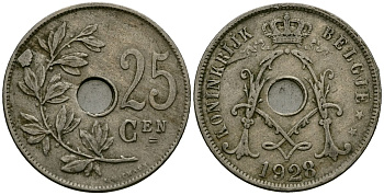 Бельгия 25 сантимов 1928 Belgie KM 69 медно-никель 4131-725