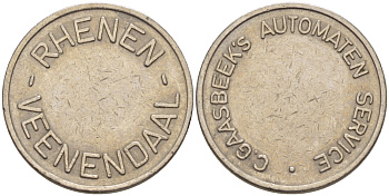 НИДЕРЛАНДЫ ЖЕТОН ND ДЛЯ ТОРГОВЫХ АВТОМАТОВ, RHENEN VEENENDAAL, C. GAASBEEKS AUTOMATEN SERVICE, ДИАМЕТР 20 ММ. белый металл 100-411