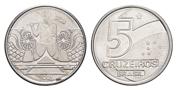 Бразилия 5 крузейро 1991 KM 618 нержавеющая сталь UNC 4644-531