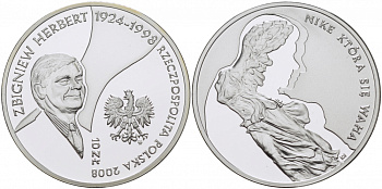 Польша 10 злотых 2008 MW, 10 лет со дня смерти Херберта Збигнева KM 635 серебро PROOF 1096-3-24