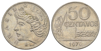 Бразилия 50 сентаво 1970 KM 580a медно-никель 4159-1245