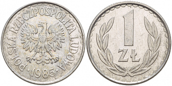 Польша 1 злотый 1985 MW, Народная Республика KM 49.1, Parchimowicz 213x алюминий 4548-433