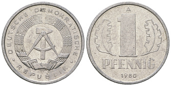 ГДР 1 пфенниг 1980 А KM 8.2 алюминий 4623-359