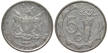 Намибия 5 центов 1993 KM 1 никелированная сталь 4164-519