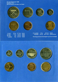 Нидерланды годовой набор из 6 монет + жетон мондвора 1988 подарочный картонный буклет (5 центов - 5 гульденов) UNC 5-4-1-05