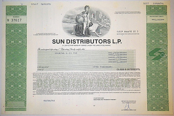 США, SUN DISTRIBUTORS L.P. 1000 АКЦИЙ 1992 США бумага 00-00