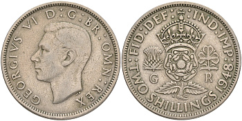 Великобритания 2 шиллинга (флорин) 1948 Георг VI (1936-1952) KM 865, Spink 4102 медно-никель 189-541