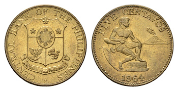 Филиппины 5 сентаво 1964 KM 187 латунь UNC 4668-654