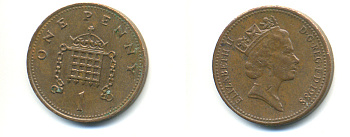 Великобритания 1 пенни 1988 Елизавета II (1952-2022) KM 935, Spink 4381 (B3) бронза 177-1125