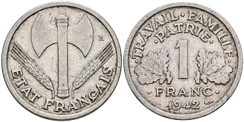 Франция 1 франк 1942 LB, правительство Виши KM 902.1 алюминий    4601-915